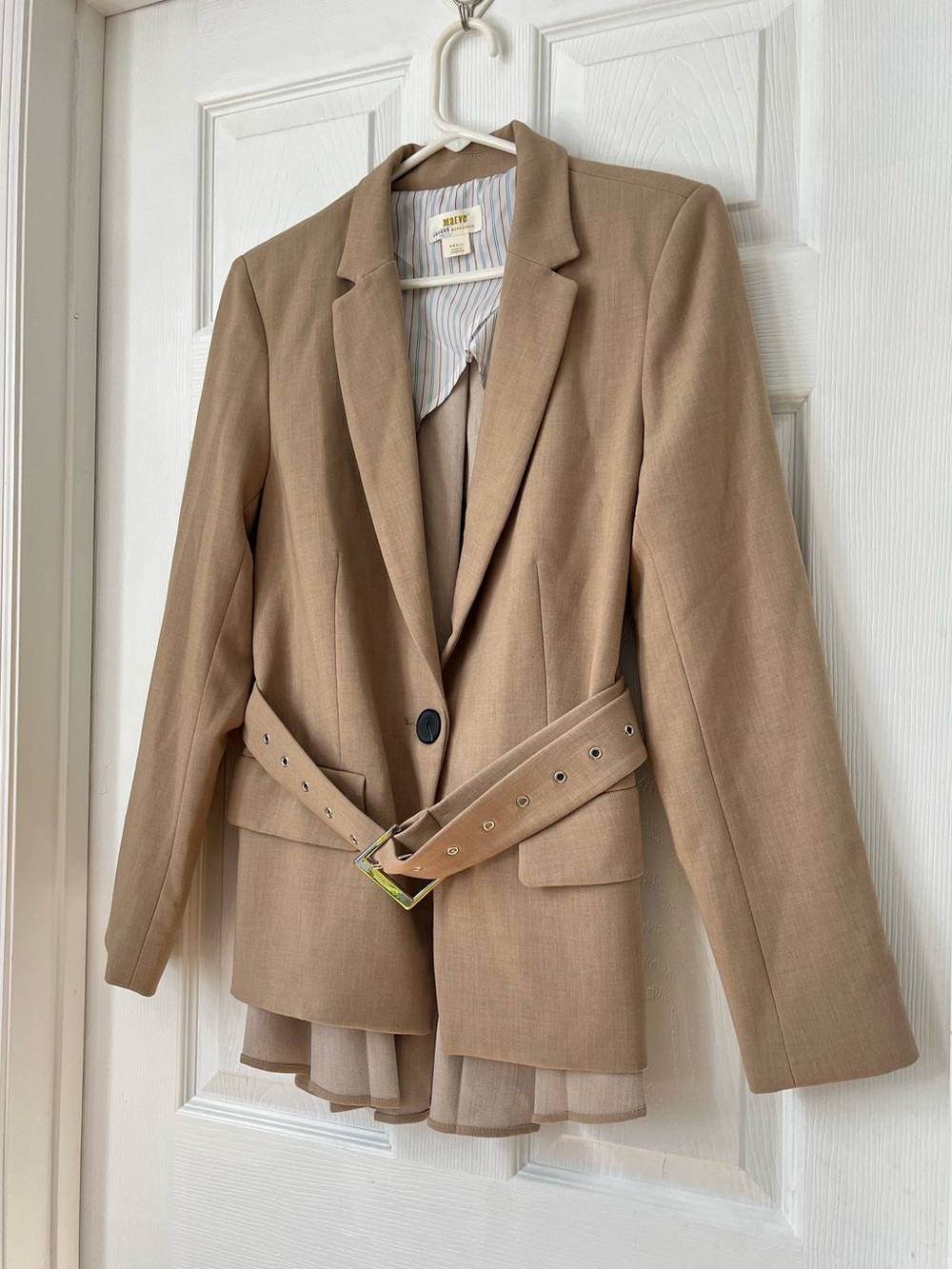 Anthropologie Maeve Tan Neutral Pleated Back belted Blazer Size S - Picture 12 of 12